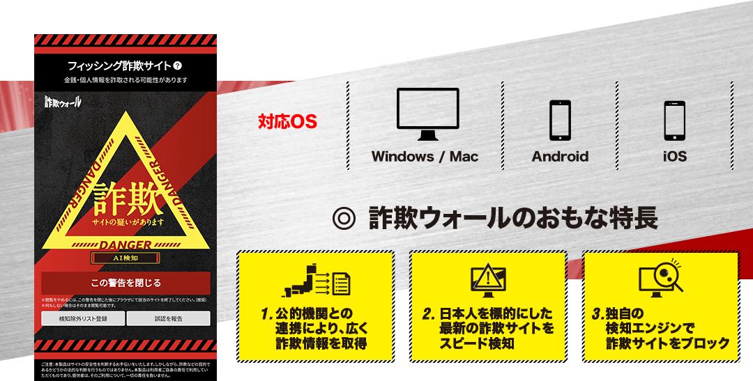 詐欺ウォールのおもな特長